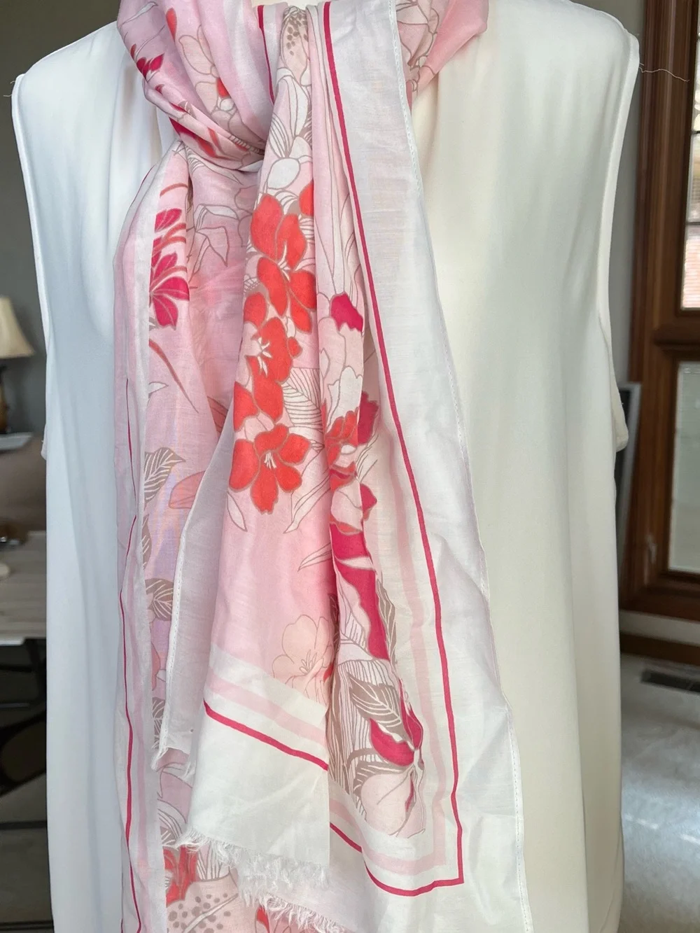 Talbots Pink & Cream Floral Scarf